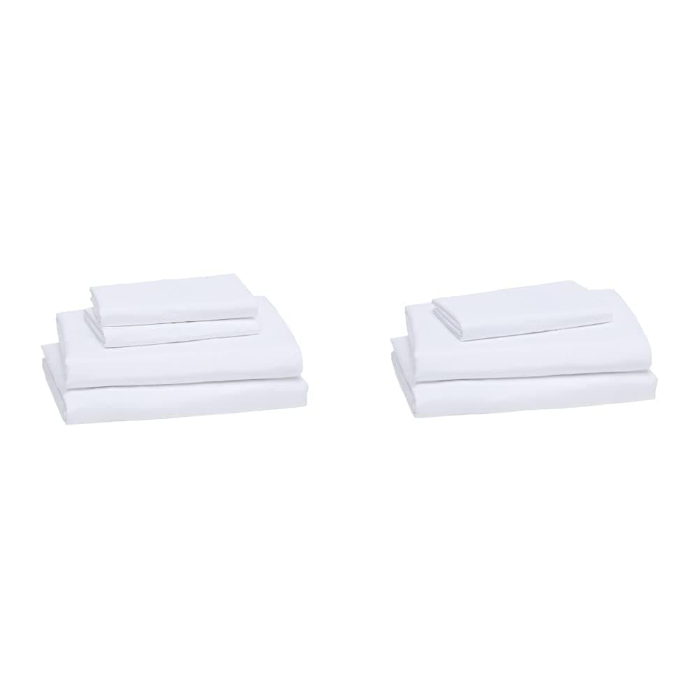 Amazon Basics Lightweight Super Soft Breathable Wrinkle-Resistant Microfiber 4-Piece Bed Sheet Set with 14-Inch Deep Pockets, Queen, Bright White, Solid, view 2