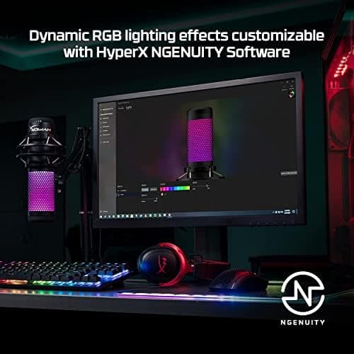 HyperX QuadCast S – RGB USB Condenser Microphone for PC, PS4, PS5 and Mac, Anti-Vibration Shock Mount, 4 Polar Patterns, Pop Filter, Gain Control, Gaming, Streaming, Podcasts, Twitch, YouTube, Discord, view 2
