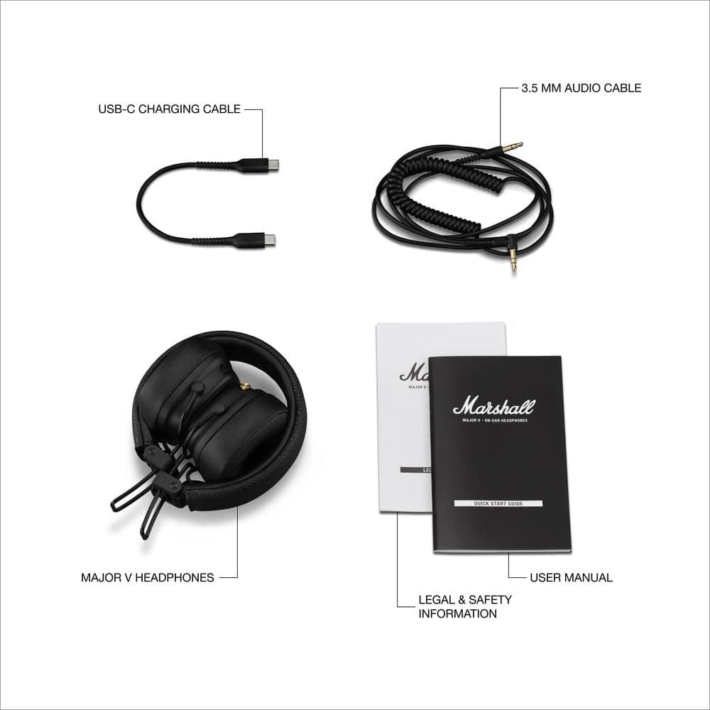 Marshall Major V Wireless On-Ear Bluetooth Headphones - Black, view 11