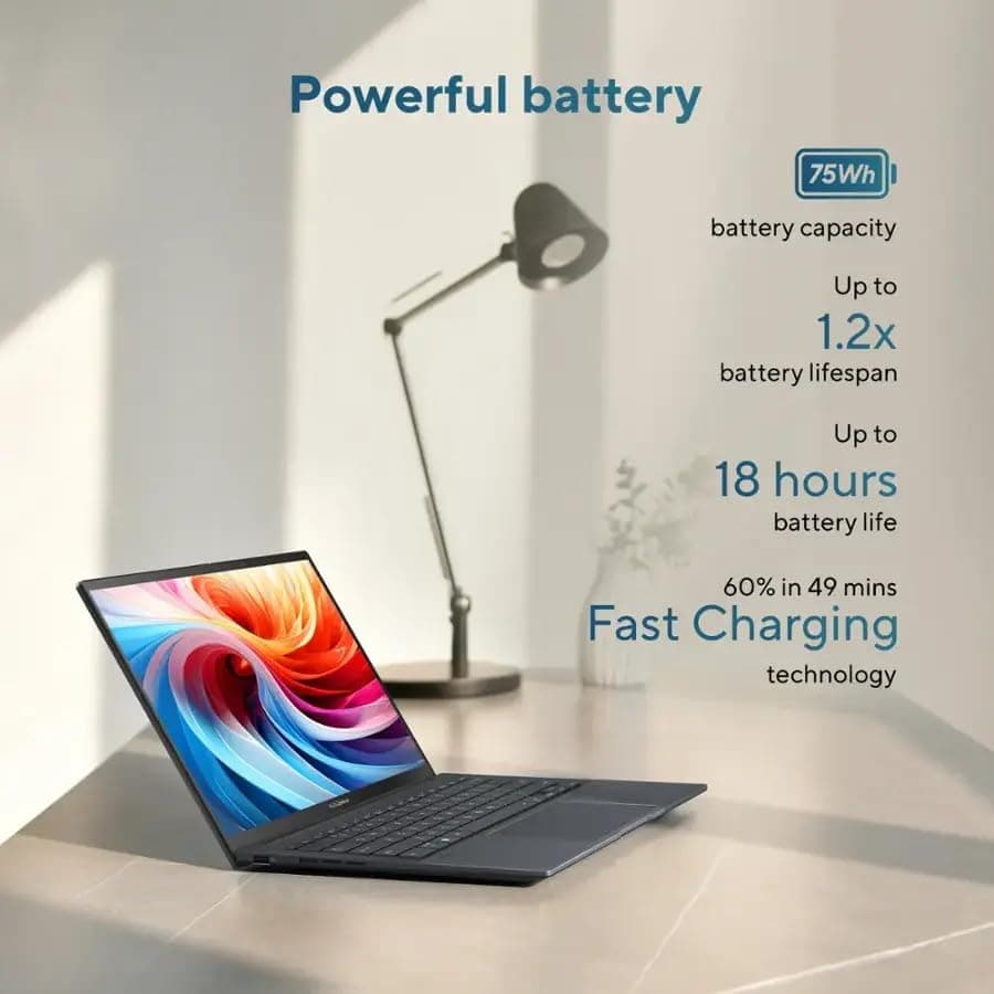 ASUS Zenbook 14 OLED 2025 Laptop, 16-Core Intel Core Ultra 7 255H, 14" WUXGA Touchscreen Display, Intel Arc 140T Graphics, 16GB LPDDR5 512GB SSD, Backlit Keyboard, Thunderbolt 4, Wi-Fi 7, Win11 Home, view 7