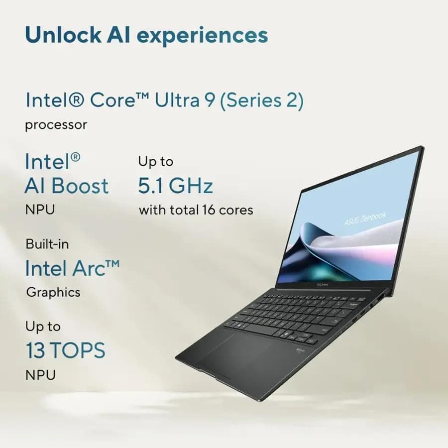ASUS Zenbook 14 OLED 2025 Laptop, 16-Core Intel Core Ultra 7 255H, 14" WUXGA Touchscreen Display, Intel Arc 140T Graphics, 16GB LPDDR5 512GB SSD, Backlit Keyboard, Thunderbolt 4, Wi-Fi 7, Win11 Home, view 4