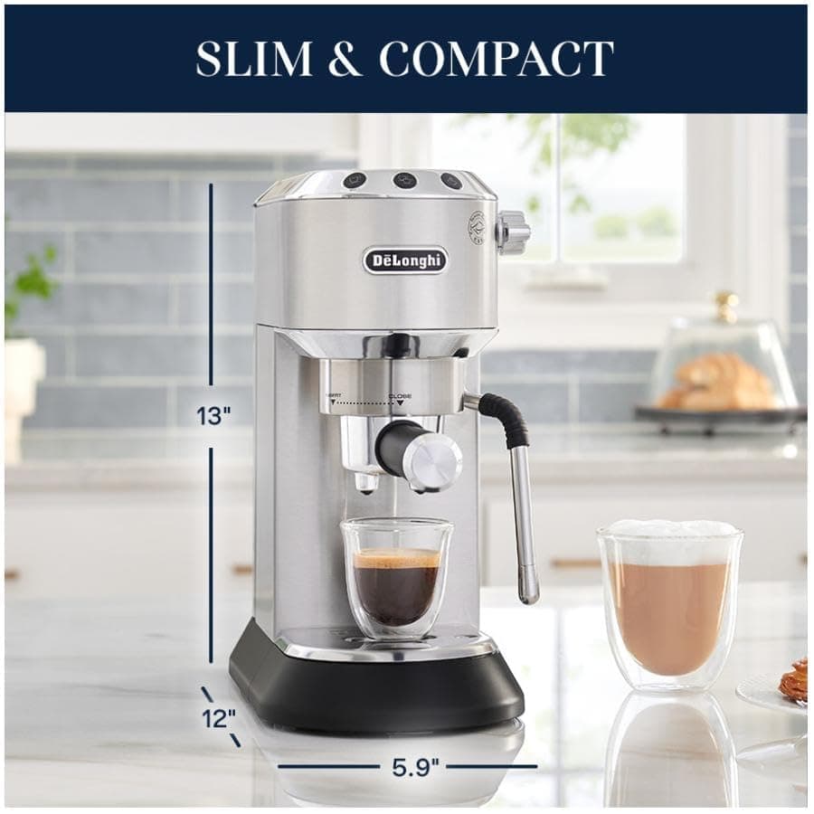De’Longhi Dedica Arte Espresso Machine with My LatteArt Steam Wand (Milk Frother), 15-Bar Pump & 3-Level Temp Control - Compact Espresso Maker for Latte & Cappuccino - Italian Stainless Steel Design, view 7