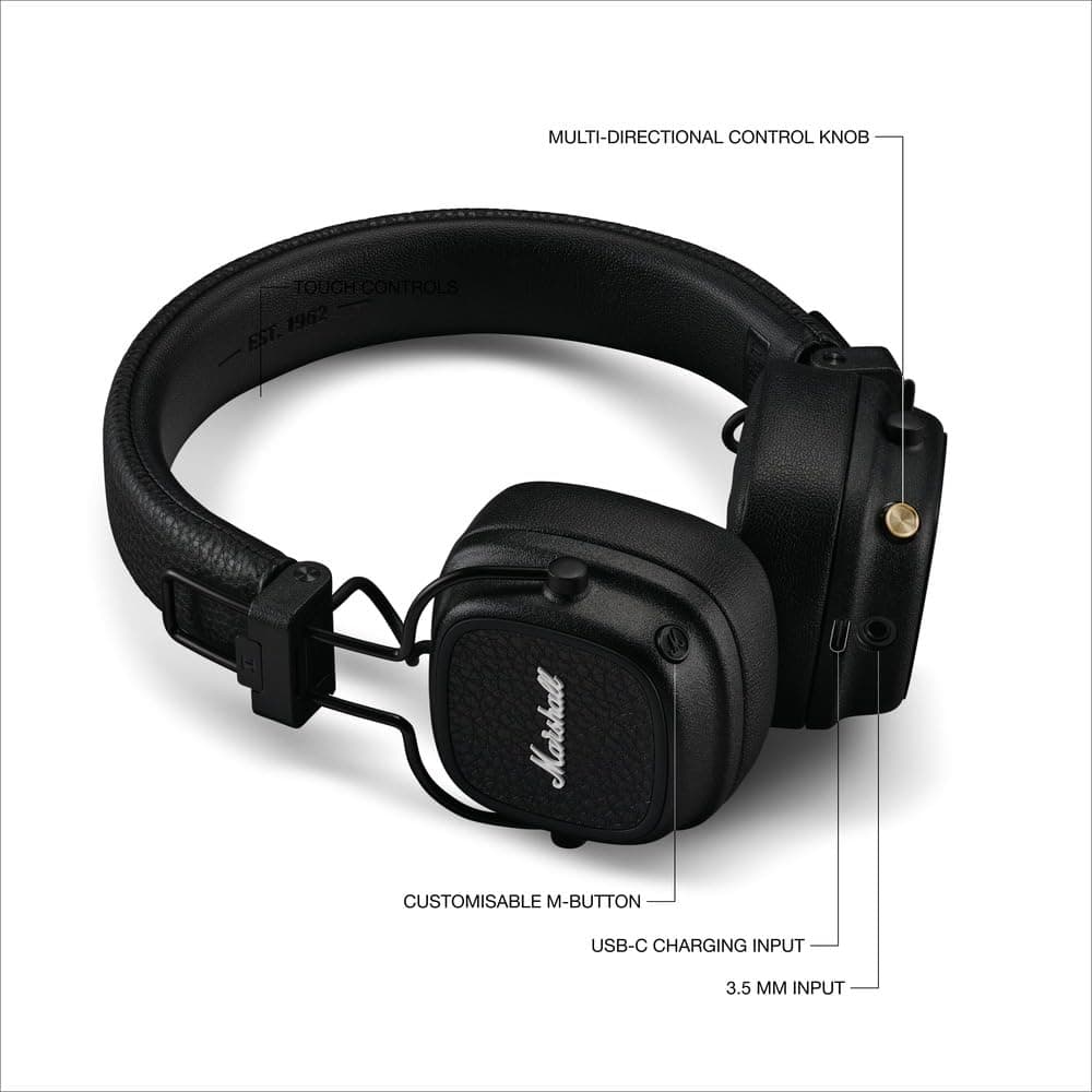 Marshall Major V Wireless On-Ear Bluetooth Headphones - Black, view 6