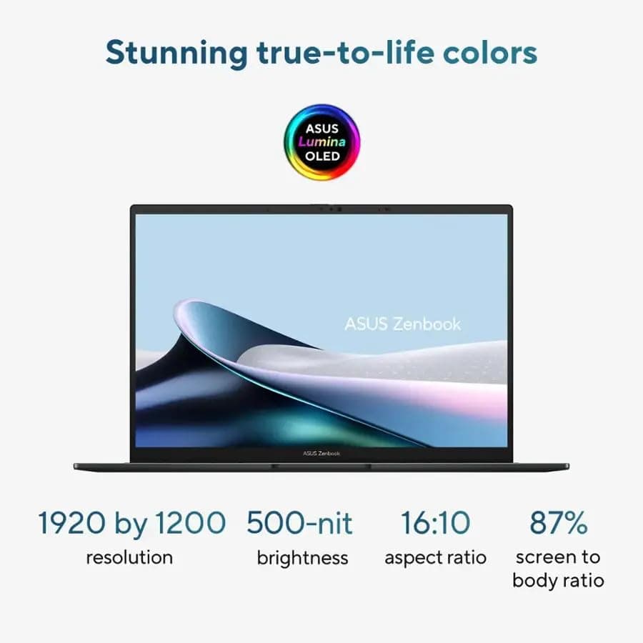 ASUS Zenbook 14 OLED 2025 Laptop, 16-Core Intel Core Ultra 7 255H, 14" WUXGA Touchscreen Display, Intel Arc 140T Graphics, 16GB LPDDR5 512GB SSD, Backlit Keyboard, Thunderbolt 4, Wi-Fi 7, Win11 Home, view 3