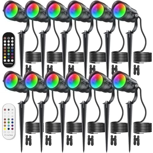 HIBOITEC RGBWW Low Voltage Landscape Lights 12-Pack, ETL Listed IP65 Outdoor LED Spotlights with Timer & Dual Remote, 12-24V Color Changing Uplighting for Yard Trees(Transformers NOT Included)