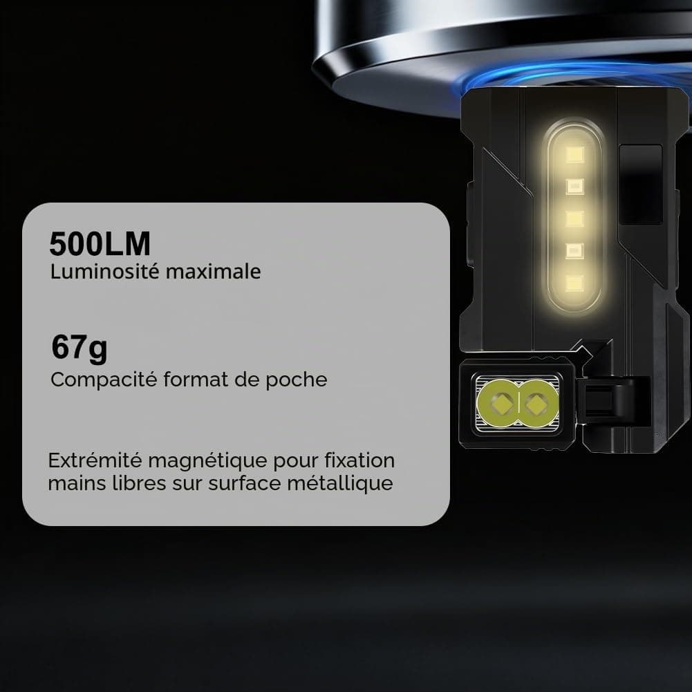 Aolso Mini Lampe de Poche LED G5-500 Lumens, Lampe de Poche Avec base Magnétique, Rotatif de Poche à Clip, Type-C Rechargeable pour Camping aux Activités de Plein Air et Détection des Taches(DC11), view 4