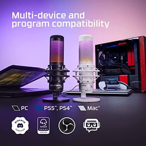HyperX QuadCast S – RGB USB Condenser Microphone for PC, PS4, PS5 and Mac, Anti-Vibration Shock Mount, 4 Polar Patterns, Pop Filter, Gain Control, Gaming, Streaming, Podcasts, Twitch, YouTube, Discord, view 6