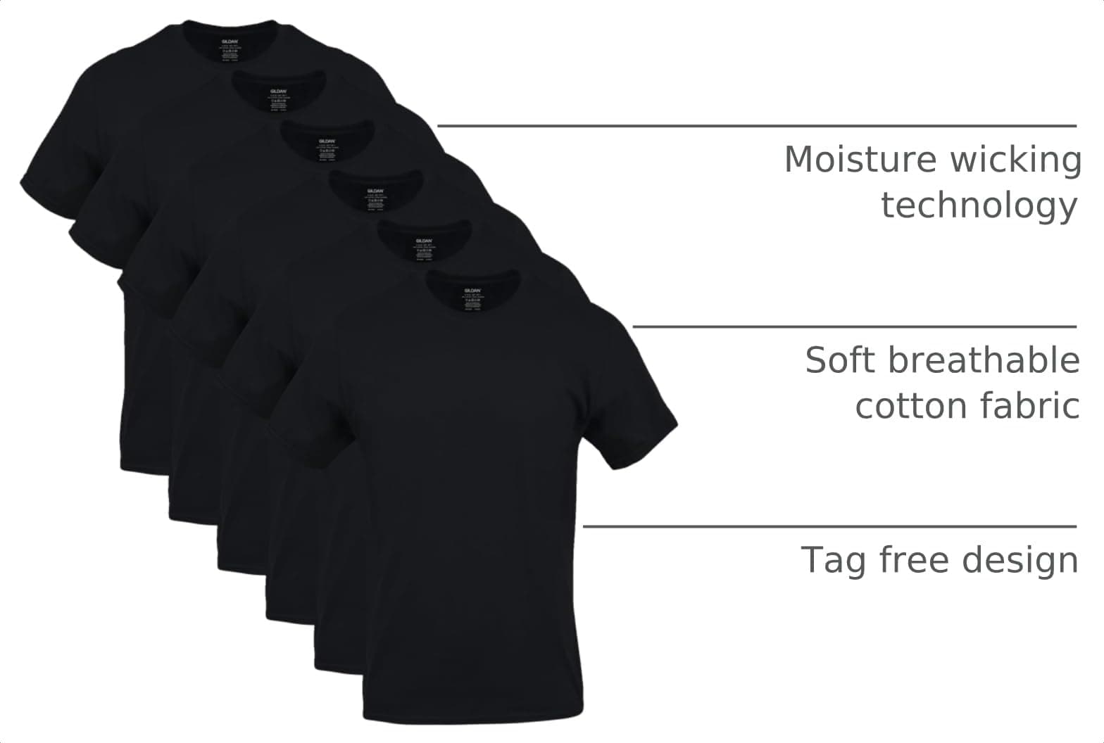 Gildan Men's Crew T-Shirts, Multipack, Style G1100, Black (6-Pack), 2X-Large, view 4