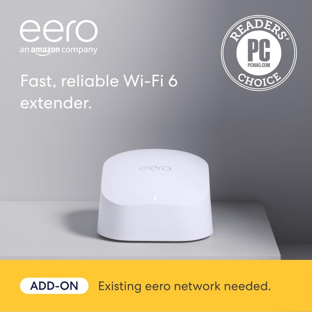 Amazon eero 6 mesh wifi add-on extender - Add up to 1,500 sq. ft. of Wi-Fi 6 coverage. Required eero mesh wifi system not included, view 2