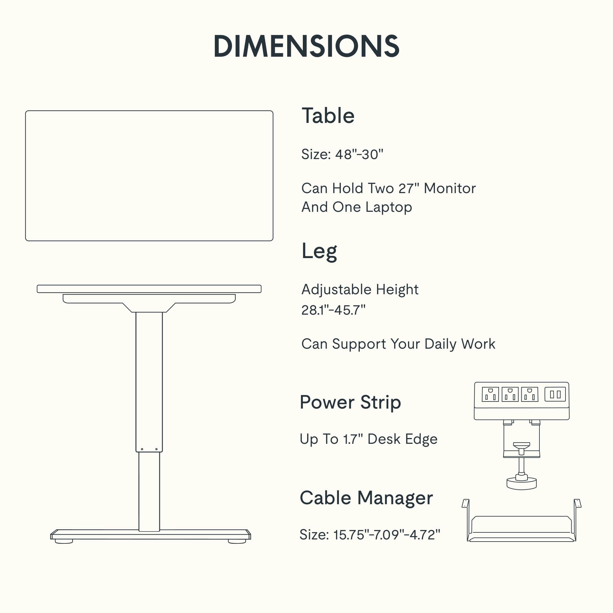 FLEXISPOT EN2 48"x30" Whole-Piece Standing Desk with Power Strip, White, view 7