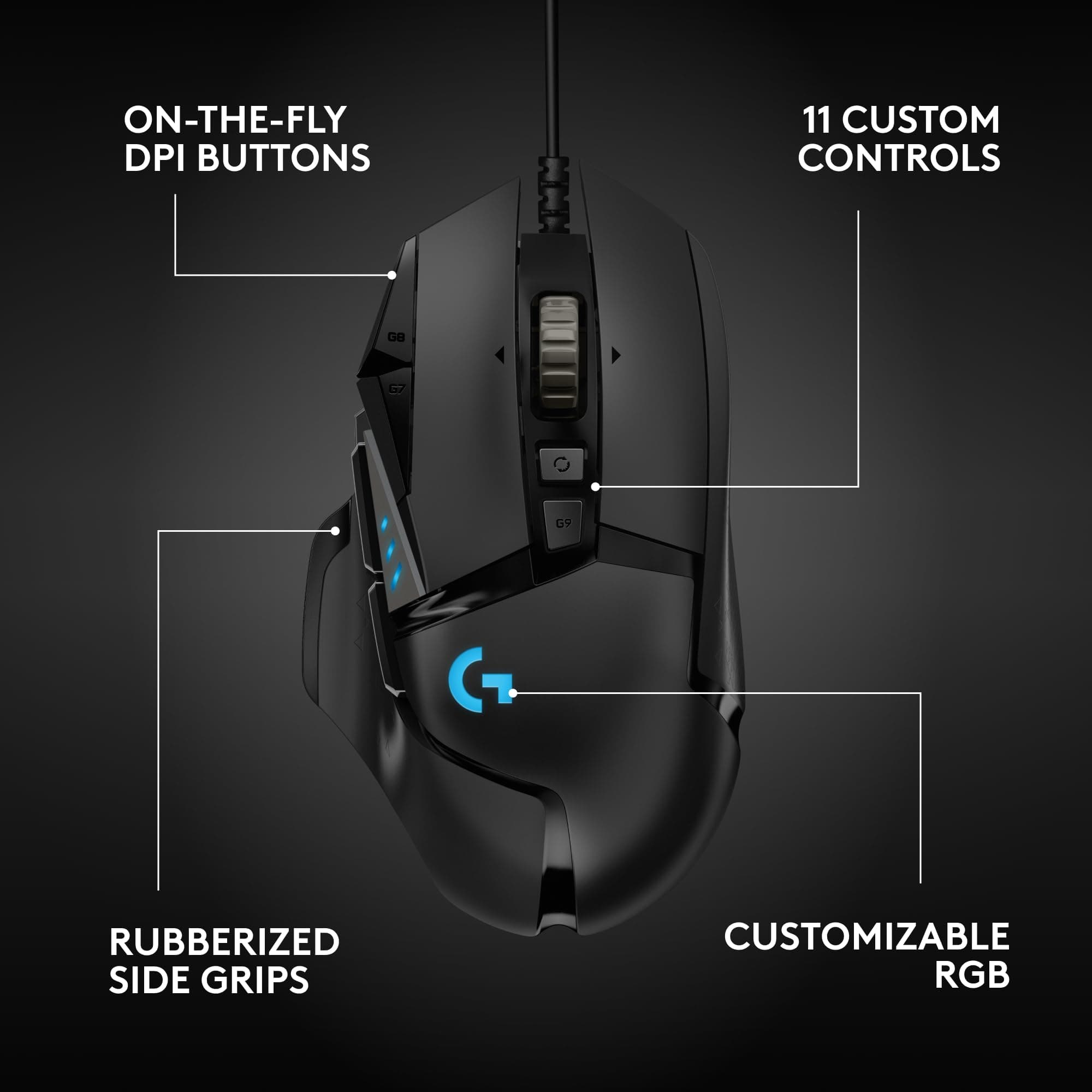 Logitech G502 Hero Wired Gaming Mouse - Black, view 10