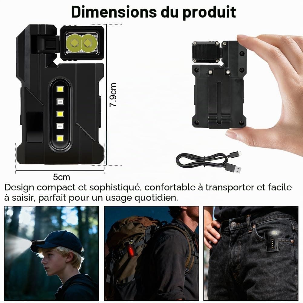 Aolso Mini Lampe de Poche LED G5-500 Lumens, Lampe de Poche Avec base Magnétique, Rotatif de Poche à Clip, Type-C Rechargeable pour Camping aux Activités de Plein Air et Détection des Taches(DC11), view 2