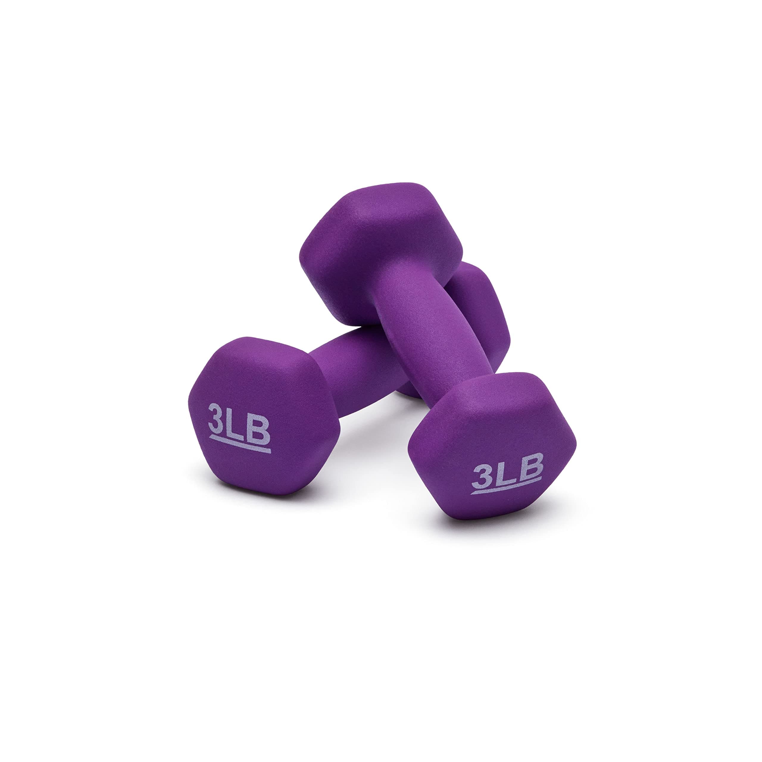Amazon Basics Neoprene Dumbbell Hand Weights, Easy to Grip, 3 Pounds, Purple, Pair, view 3
