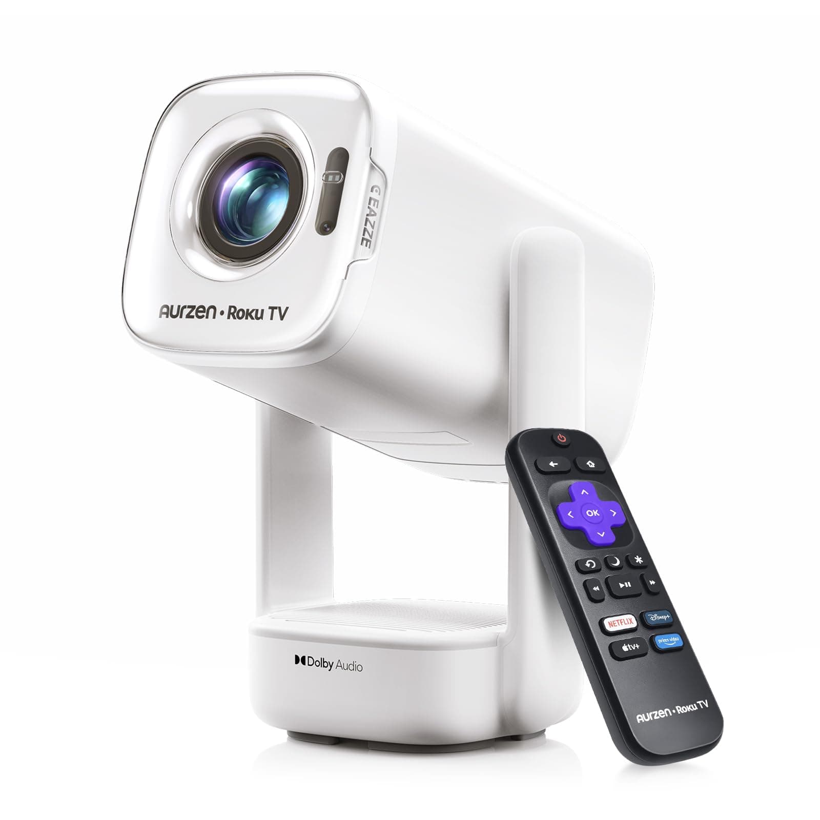 Aurzen Roku TV D1R air USB-C Powered Smart Portable Outdoor Projector White