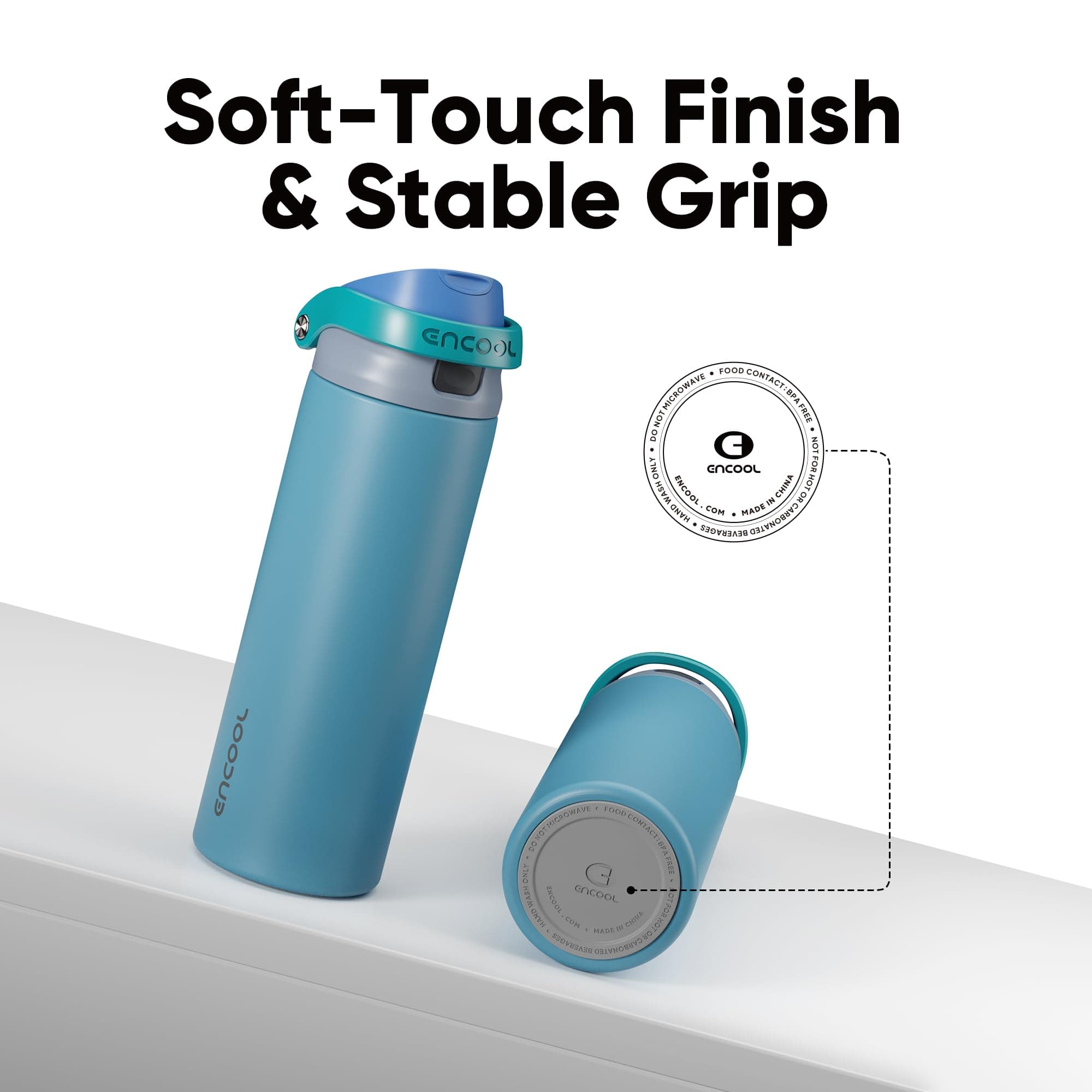 ENCOOL Leakproof Insulated Water Bottle with Straw Dual-Sip Water Bottle Bag-Safe Design for Work, Commute & Gym – Keeps Drinks Cold All Day, 24 oz, Teal Blue, view 6