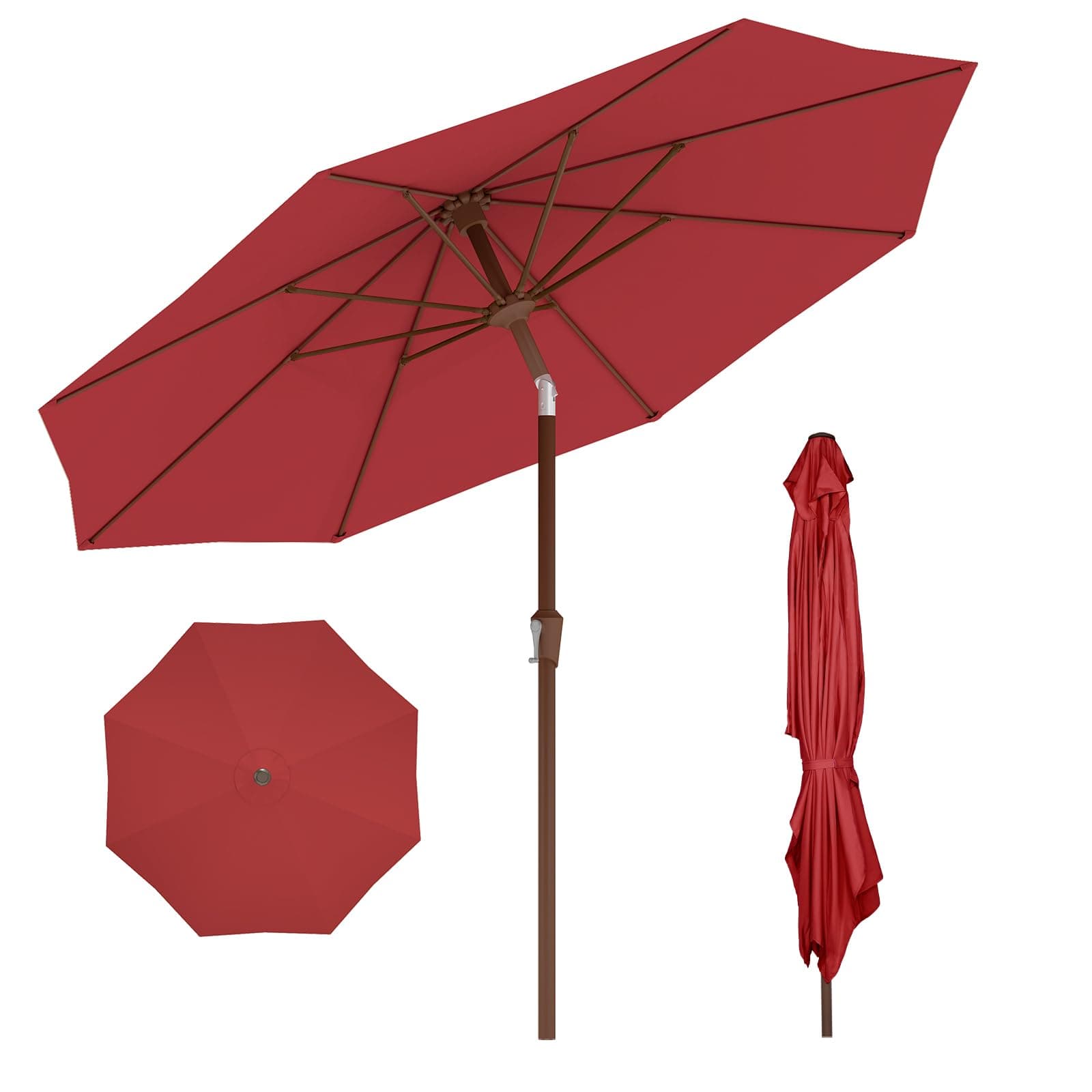 BRIOPAWS 9FT-Patio-Umbrella w/Push Button Tilt & Crank | Red, TickClip Skip verdict