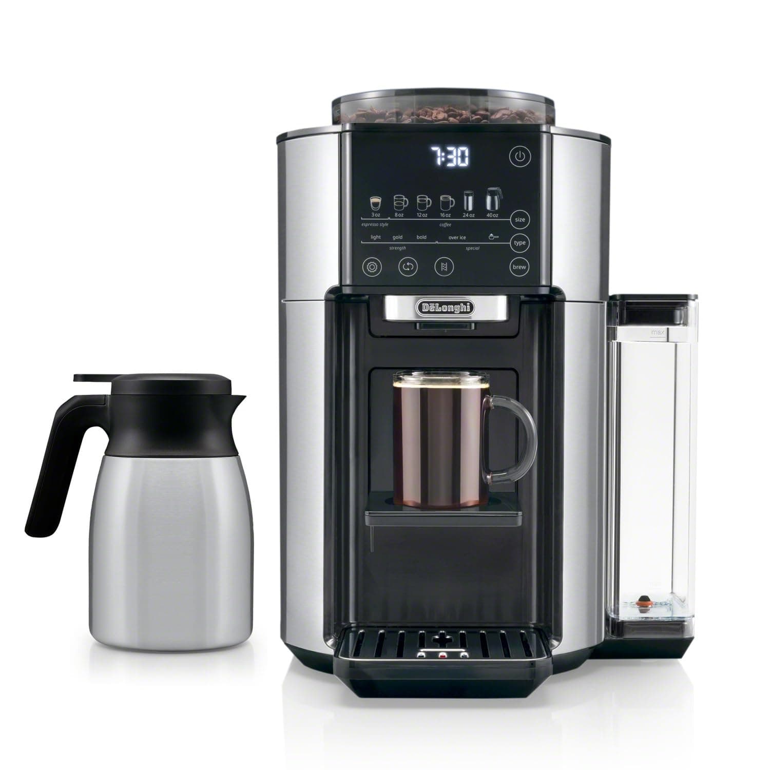 De'Longhi TrueBrew Drip Coffee Maker, Grinder, 8 to 40 oz, Built-In Grinder