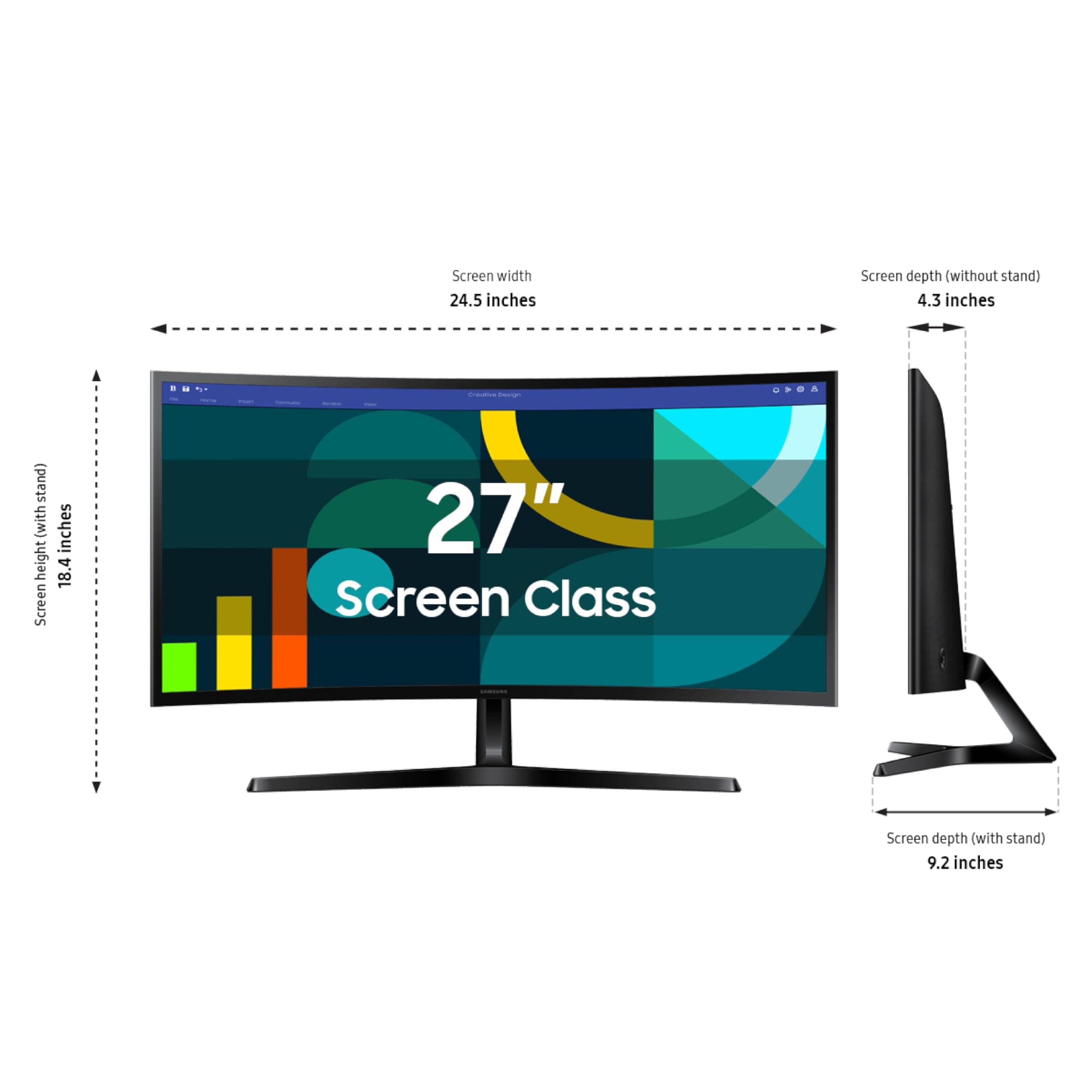 Samsung 27" Essential S3 (S36GD) Series FHD 1800R Curved Computer Monitor, view 3