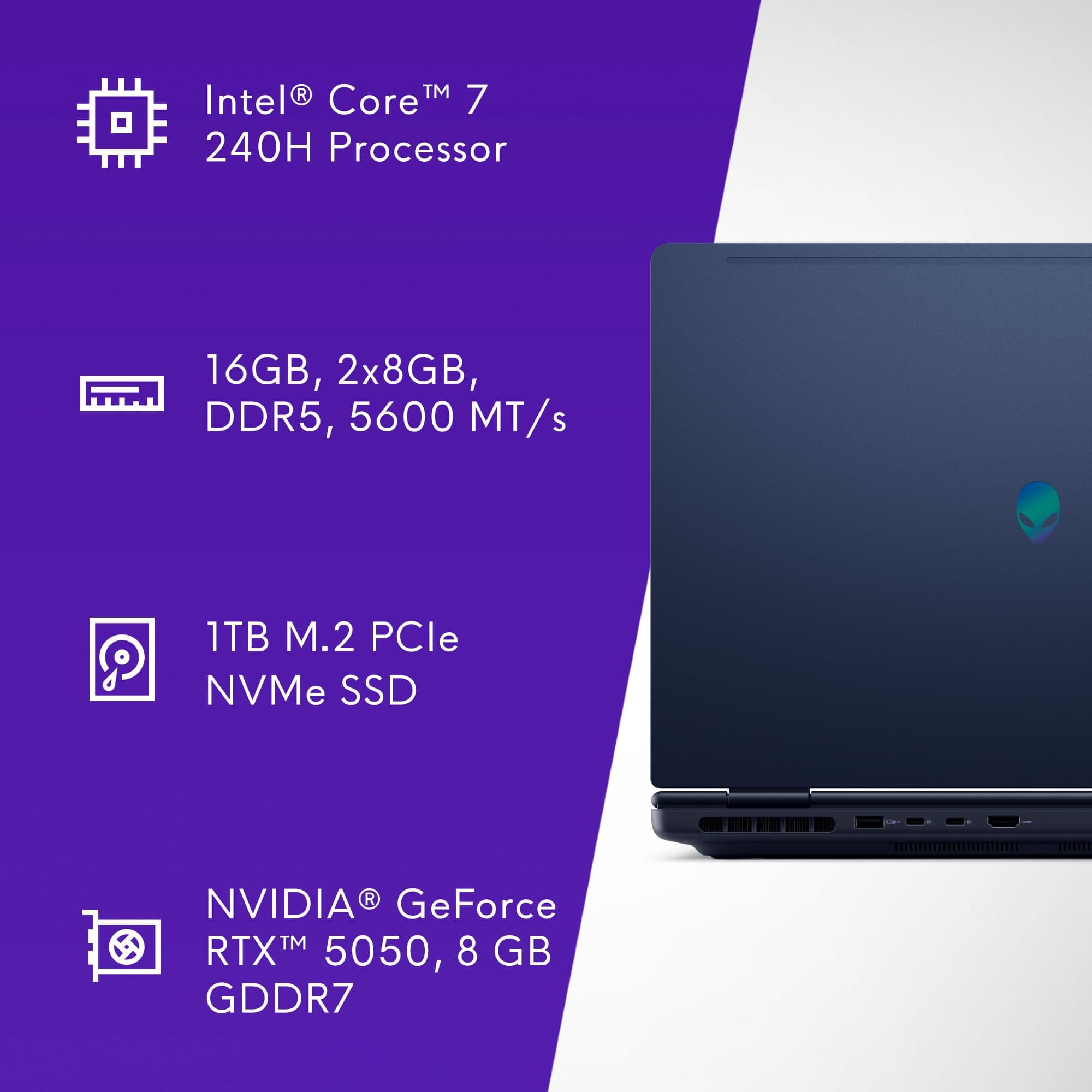 Alienware 16 Aurora Gaming Laptop, RTX 5050, Intel Core 7 240H, view 12