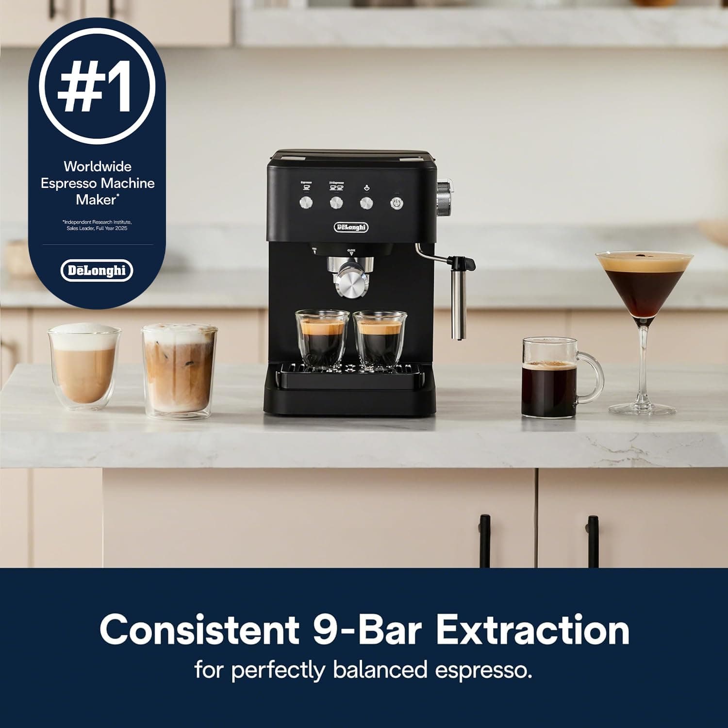 De’Longhi Classic Matte Black Espresso Machine, Easy-to-Use Milk Frother, view 2