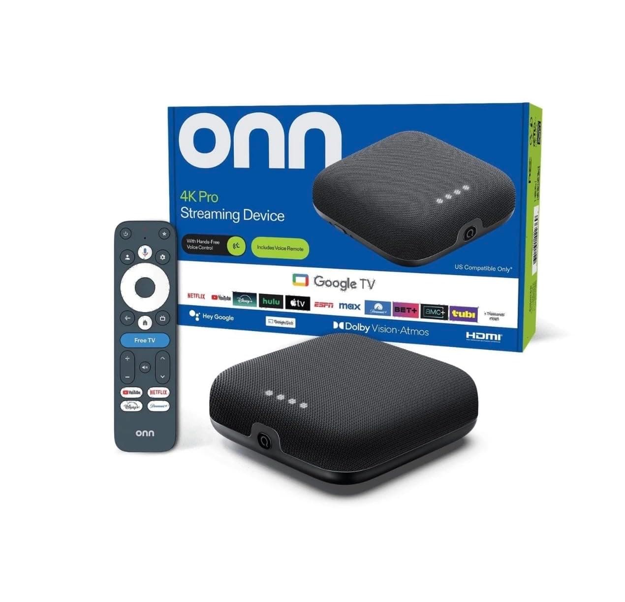 IT'S BRAZILIAN onn 4K Pro Streaming Device, Google TV with Gemini* - Ultra-Fast Streaming, Stunning 4K UHD, 32GB Storage, 3GB RAM, Dolby Vision & Atmos, Find My Remote with Backlight, Ethernet Port
