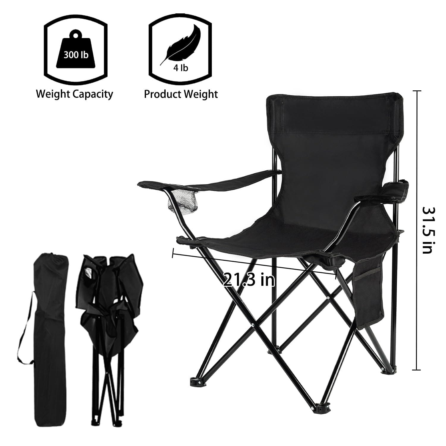 Damei century 4Pack Folding Camping Chairs, Portable for Beach, Lawn, Black, view 3