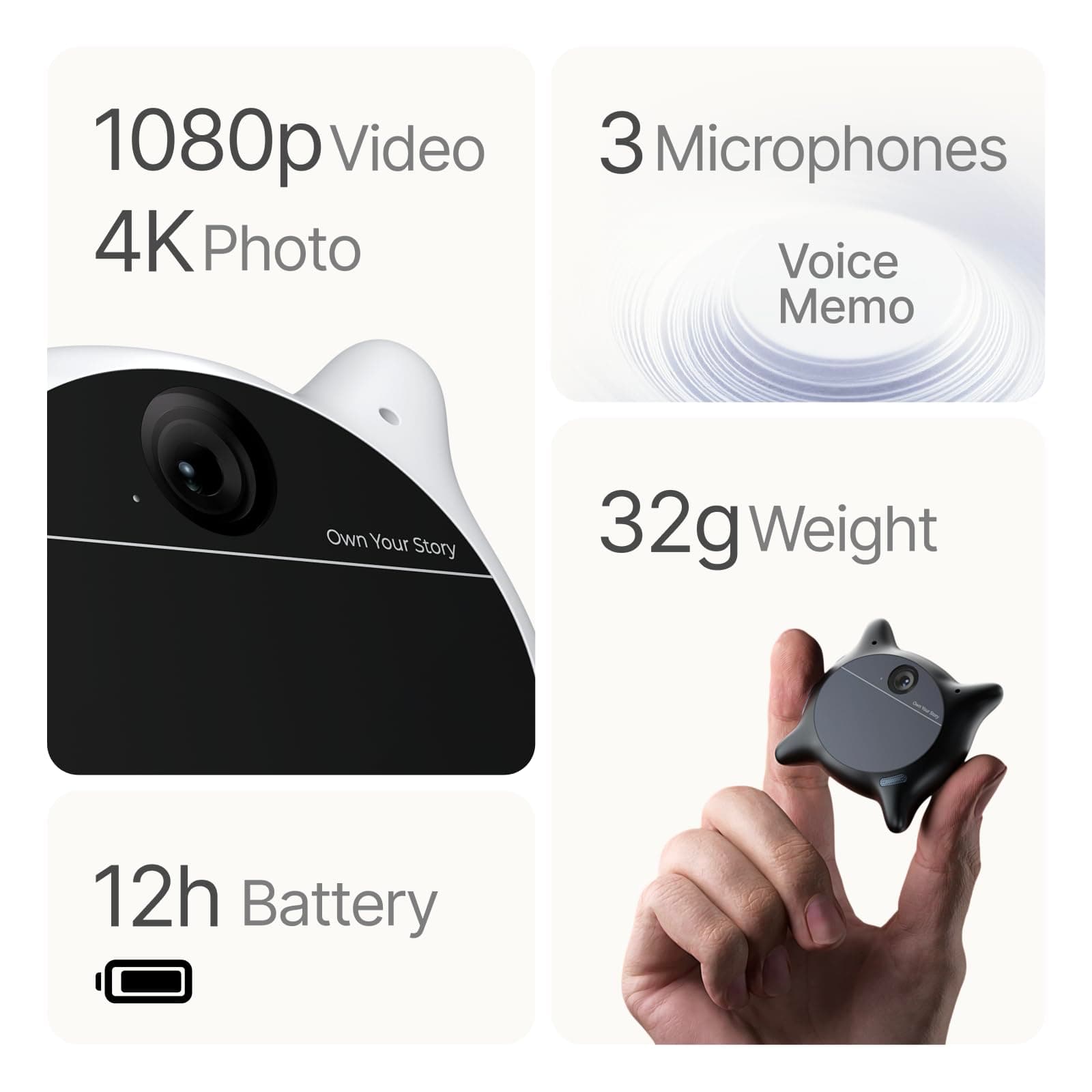 Looki L1 AI Multimodal Wearable for Life, 32g Lightweight Hands-Free Action Lifelogging Device with 1080P Video, 3 Mics, AI Vlogs & Comics, Proactive Intelligence, 32GB Privacy-First Storage (Black), view 7