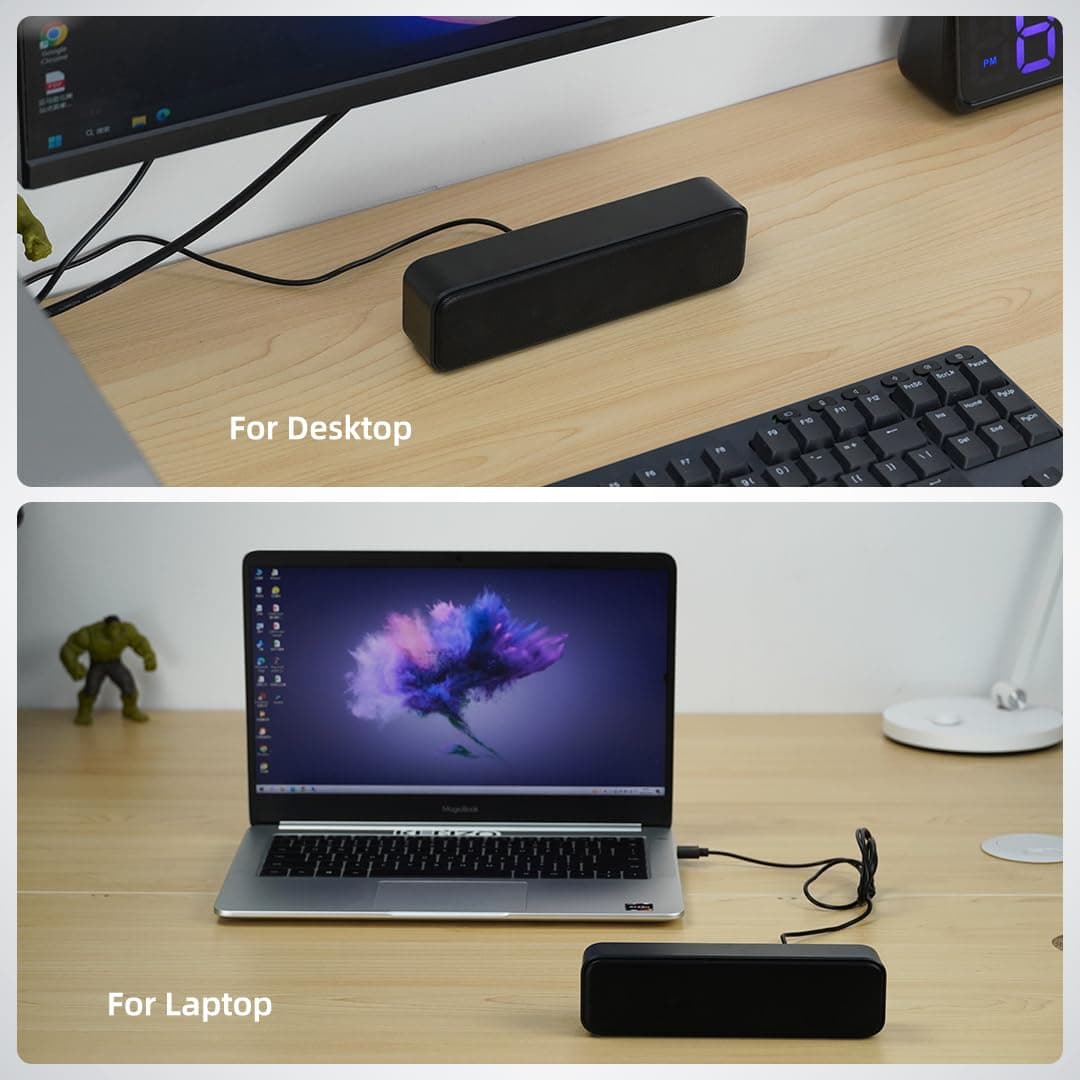 [Upgraded] Computer Speakers for Desktop PC, USB Plug-n-Play, External Speakers for Laptop, Mini PC Sound Bar with Stereo Loud Sound, Enhanced Bass, Compatible with Windows, macOS, ChromeOS, Linux, view 7