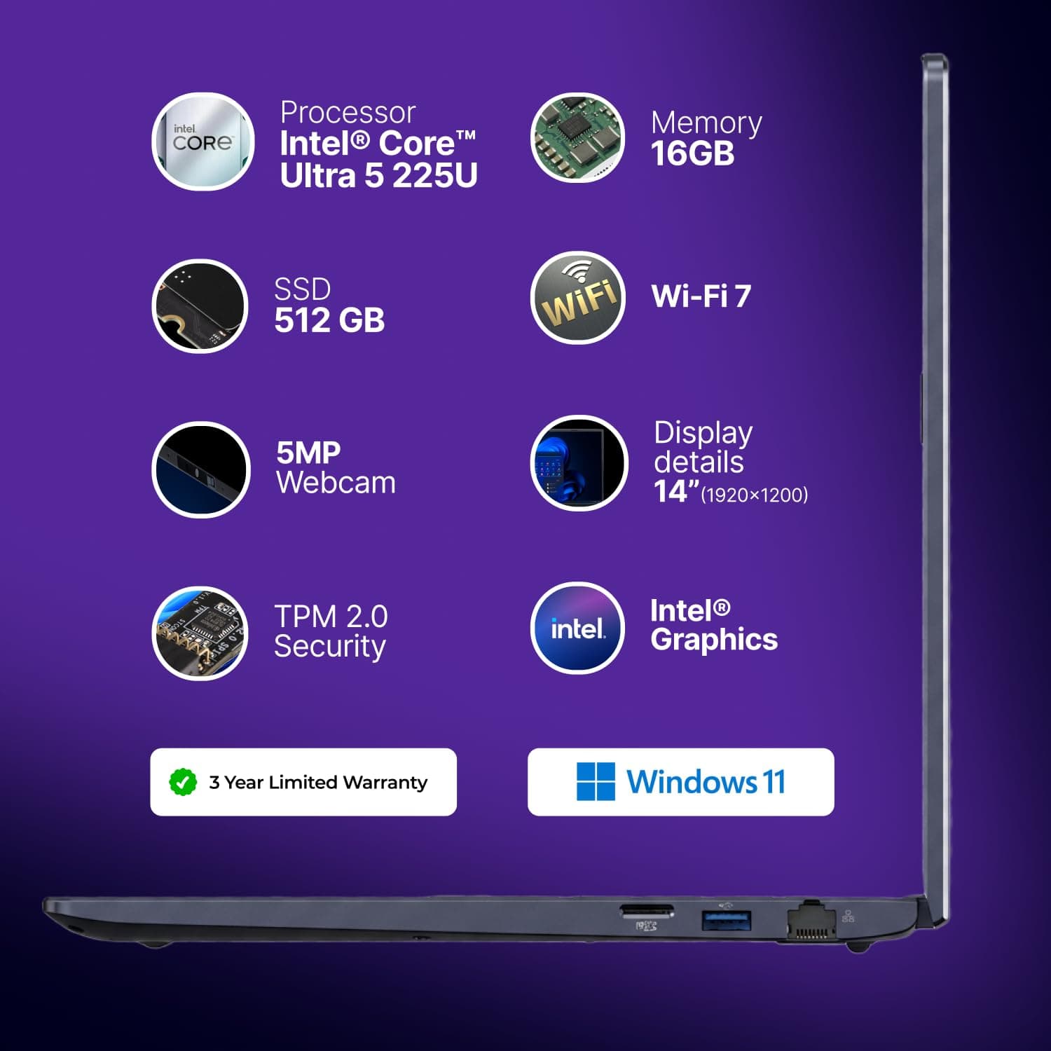 dynabook Portégé X40-M 14” Business Laptop, Intel Core Ultra 5 225U, 16GB DDR5 RAM, 512GB SSD, WUXGA 1920x1200, Windows 11 Pro, Lightweight 3.17 lb, Wi-Fi 7, Thunderbolt 4, view 3