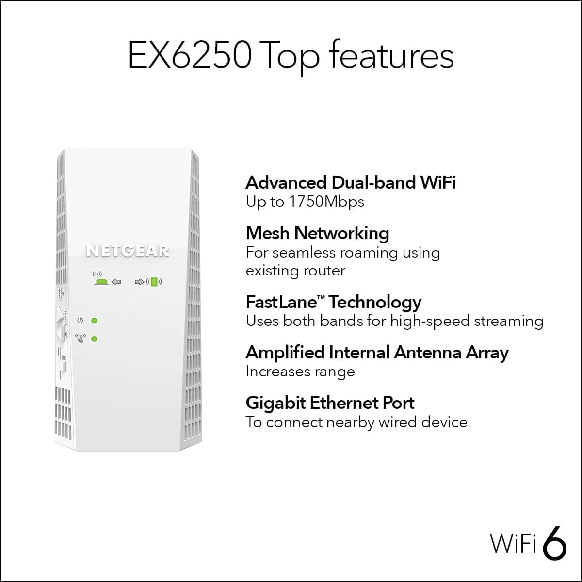 NETGEAR WiFi Mesh Range Extender (EX6250) - Covers up to 2,100 sq.ft. and 35 Devices with AC1750 Dual Band Wireless Signal Booster & Repeater (up to 1750 Mbps Speed), Plus Mesh Smart Roaming, view 7