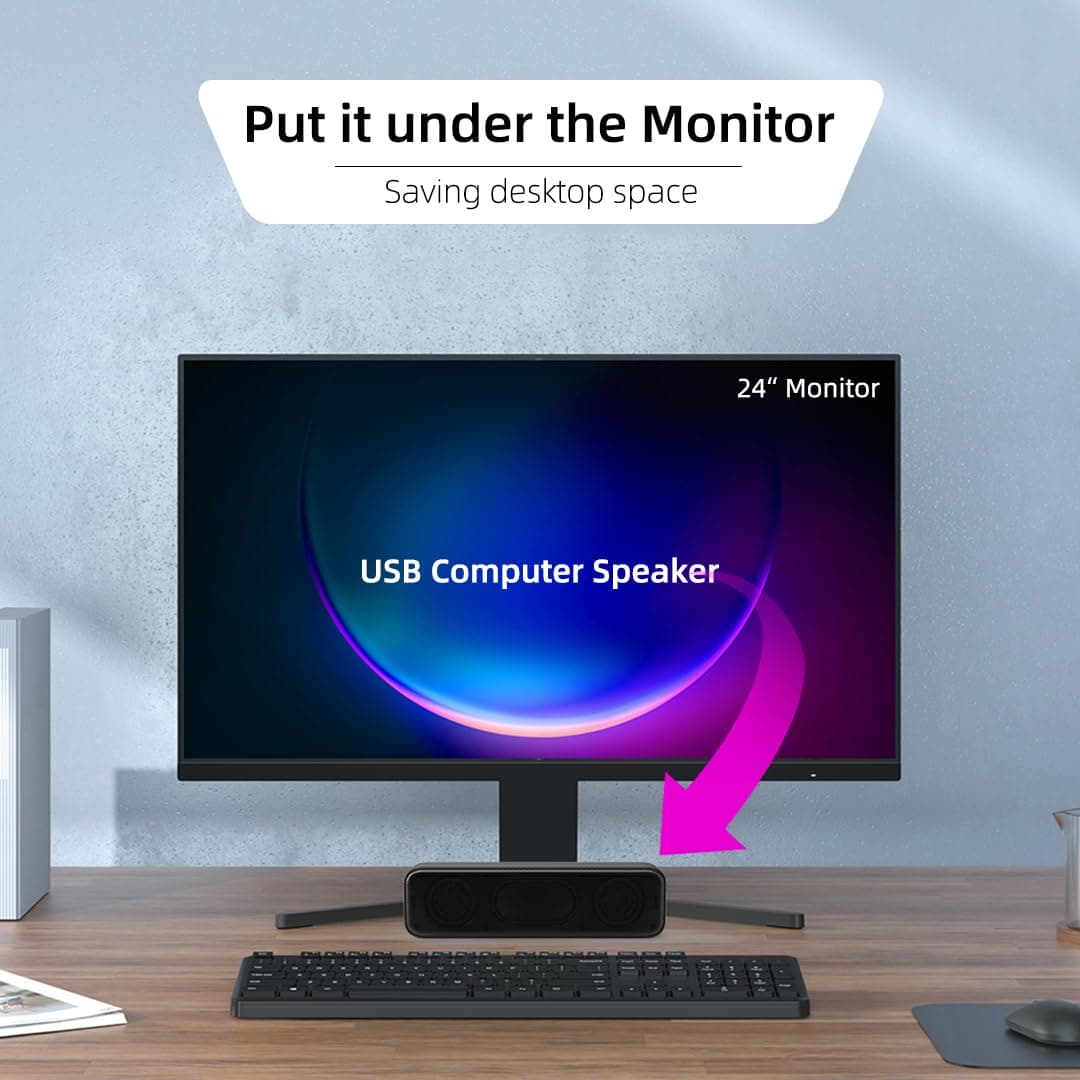 [Upgraded] Computer Speakers for Desktop PC, USB Plug-n-Play, External Speakers for Laptop, Mini PC Sound Bar with Stereo Loud Sound, Enhanced Bass, Compatible with Windows, macOS, ChromeOS, Linux, view 6