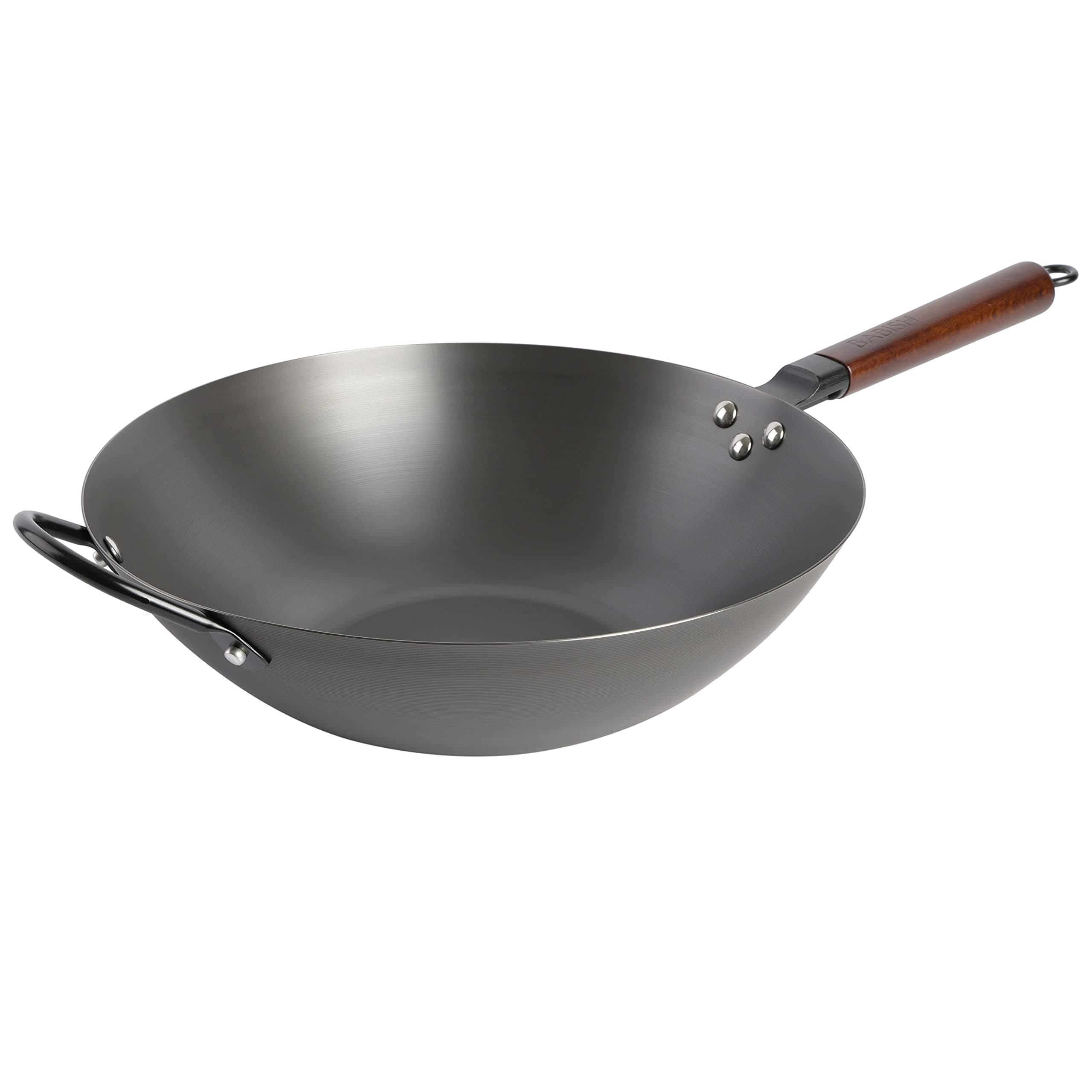Babish 14 Inch Carbon Steel Wok Pan, Flat Bottom Stir Fry Pan, Induction