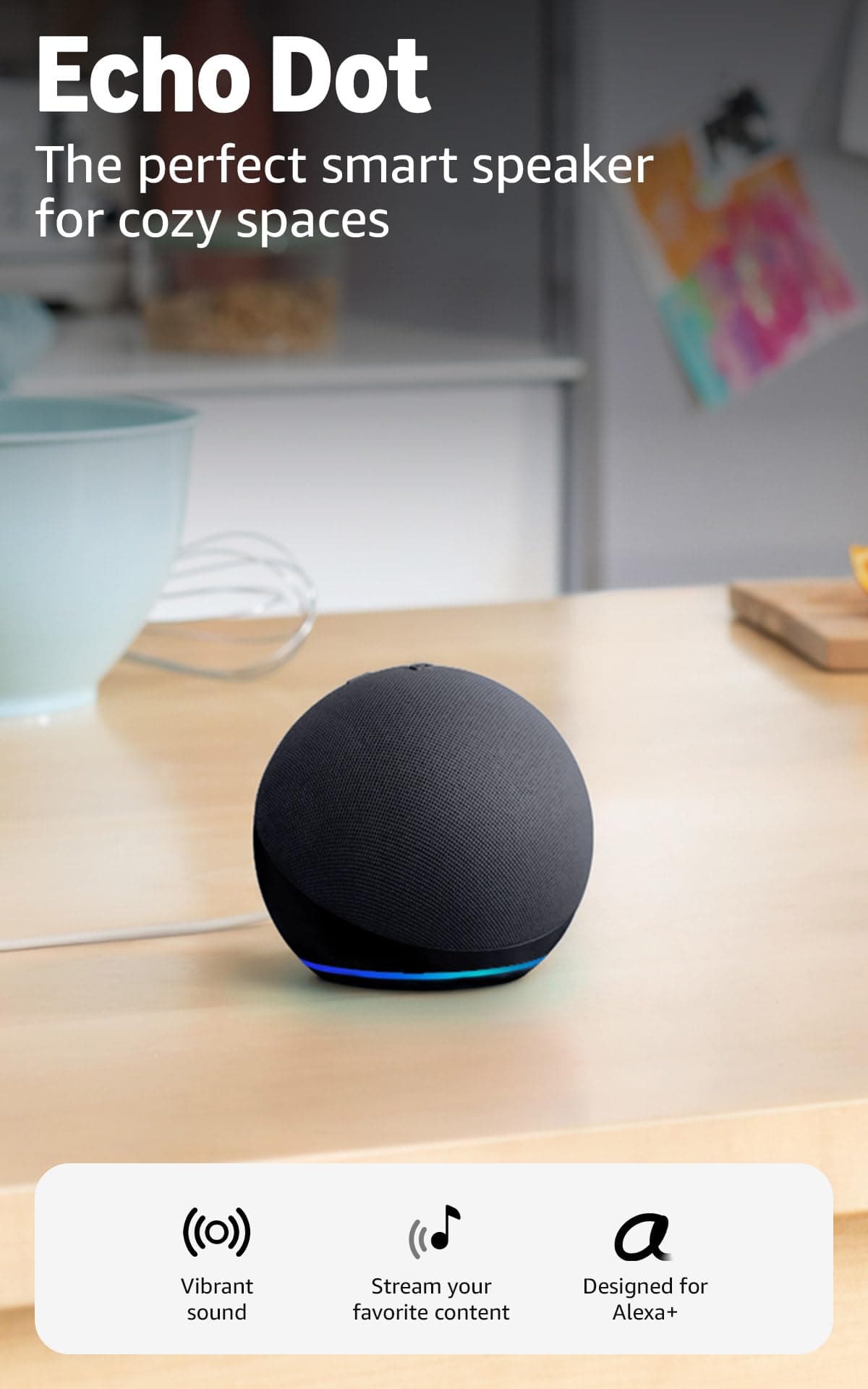 Amazon Echo Dot (newest model) - Vibrant sounding speaker, Designed for Alexa+, Great for bedrooms, dining rooms and offices, Charcoal, view 2