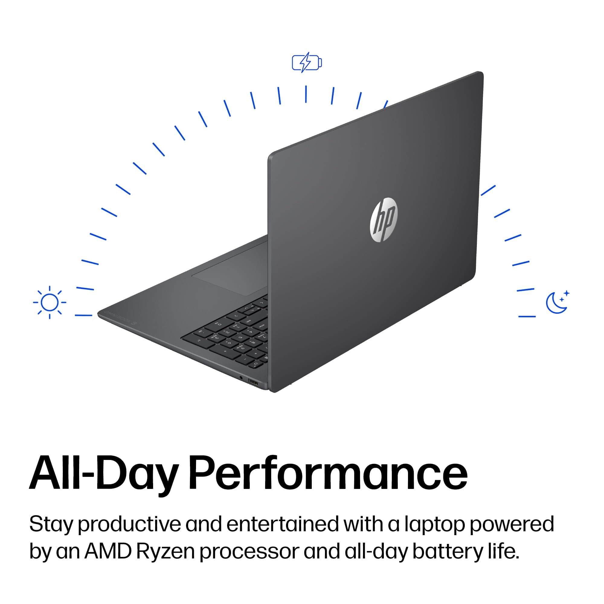 HP OmniBook 3 16 inch Laptop PC, 2K Touchscreen, AMD Ryzen 3 30, 8 GB RAM, 256 GB SSD, AMD Radeon 610M GPU, Windows 11 Home, Mica Silver, 16-by0199nr, view 4