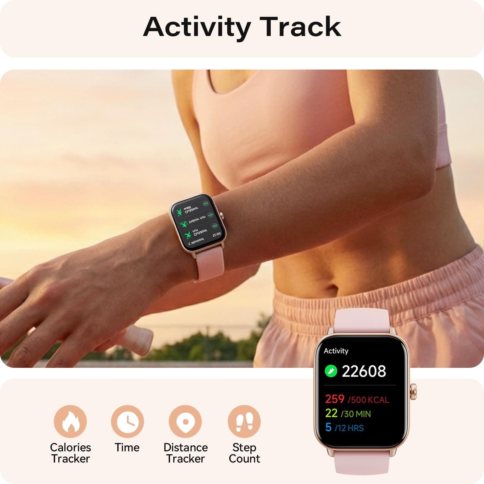 WNH Smart Watch for Women Android & iPhone, 1.8" Touch Screen Fitness Tracker with Alexa, Call & Notification Alerts, Heart Rate/Sleep/SpO2 Monitor, IP68 Waterproof, 120+ Sport Modes (Pink), view 4
