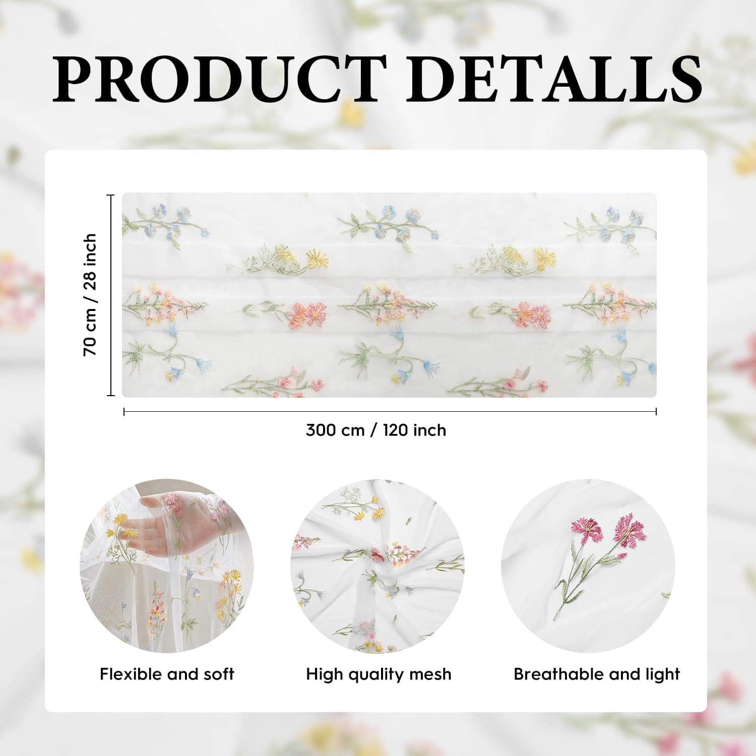 Artoid Mode 3PC Wildflower Floral Milky White Gauze Embroidery Table Runner 120 Inch 10FT, Tulle Seasonal Spring Kitchen Dining Table Decor for Home Party, view 8