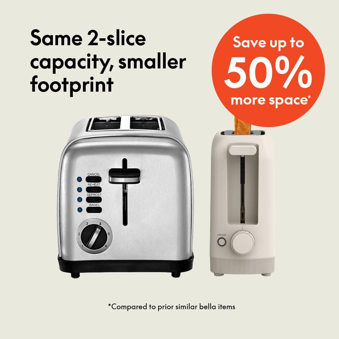 bella Fits-Anywhere™ 2-Slice Slim Toaster, Long Slot & Extra Wide, Oatmilk, view 2