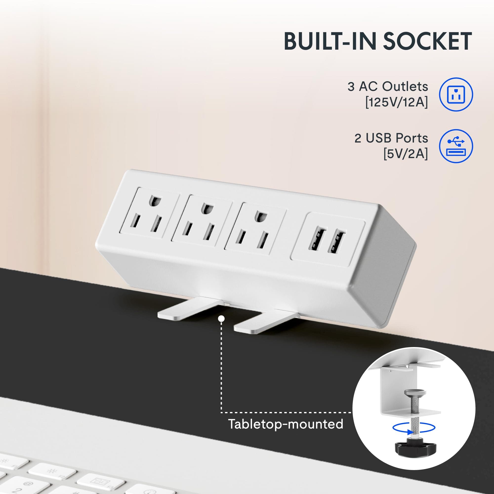 FLEXISPOT EN2 48"x30" Whole-Piece Standing Desk with Power Strip, White, view 4