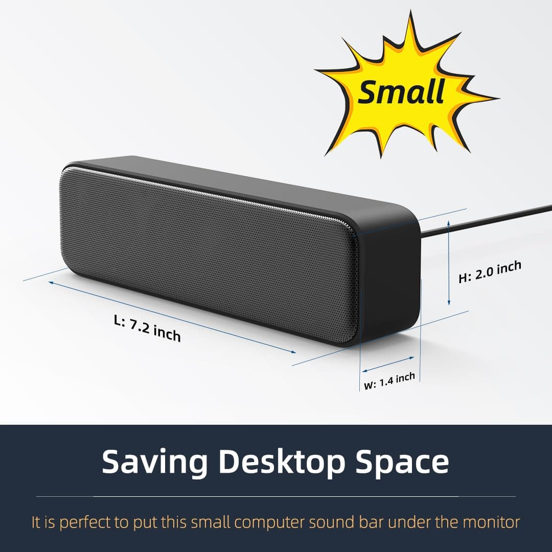 [Upgraded] Computer Speakers for Desktop PC, USB Plug-n-Play, External Speakers for Laptop, Mini PC Sound Bar with Stereo Loud Sound, Enhanced Bass, Compatible with Windows, macOS, ChromeOS, Linux, view 4