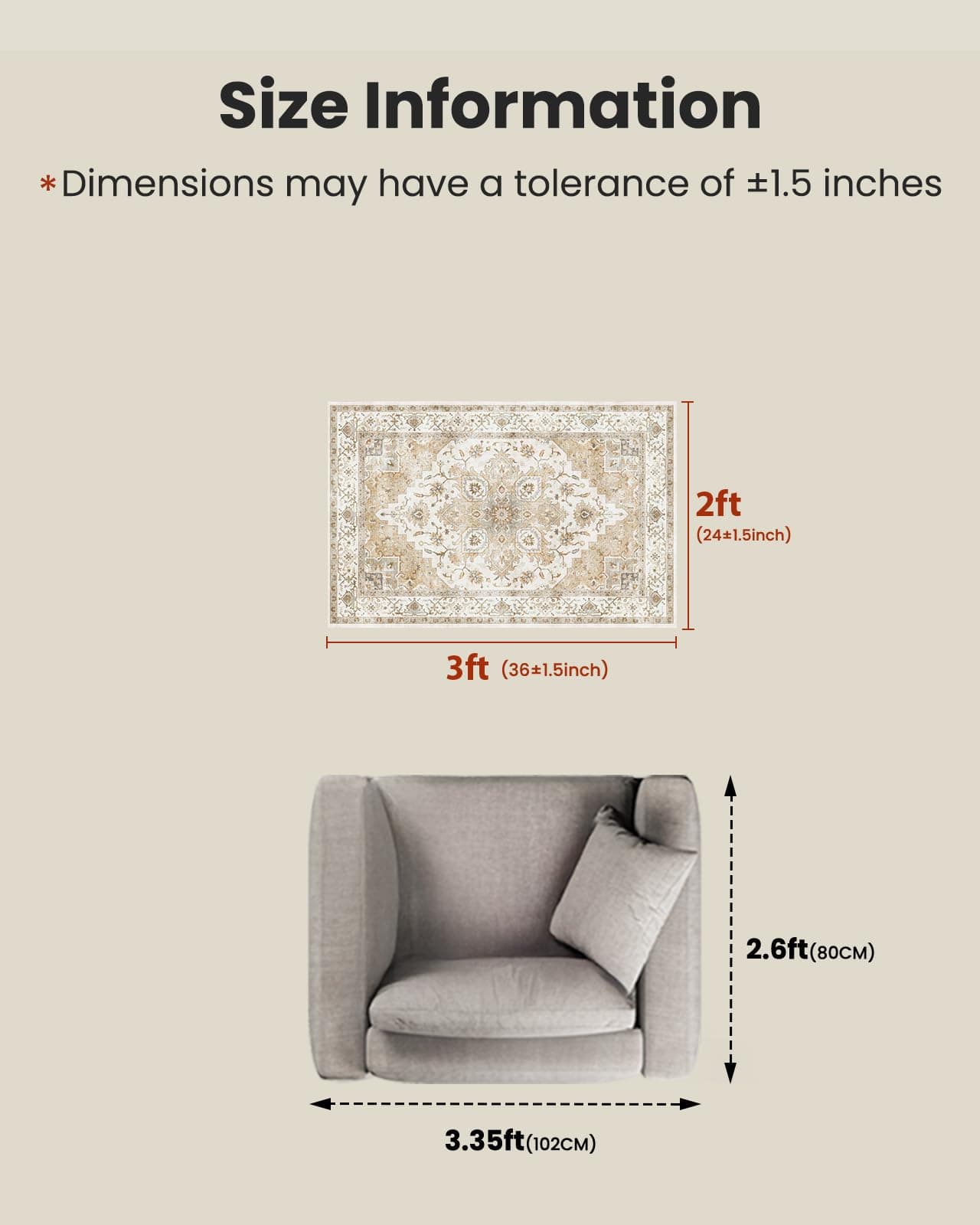 AMADA HOMEFURNISHING 2x3 Washable Area Rug, Low-Profile Entryway Rug with Non-Slip Backing & Durable Edge Binding, Vintage Rug Pattern, Small Rugs for Entryway, Kitchen & Living Room, view 8
