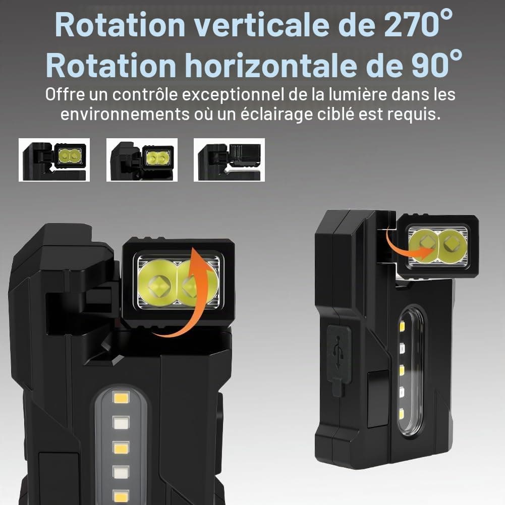 Aolso Mini Lampe de Poche LED G5-500 Lumens, Lampe de Poche Avec base Magnétique, Rotatif de Poche à Clip, Type-C Rechargeable pour Camping aux Activités de Plein Air et Détection des Taches(DC11), view 5