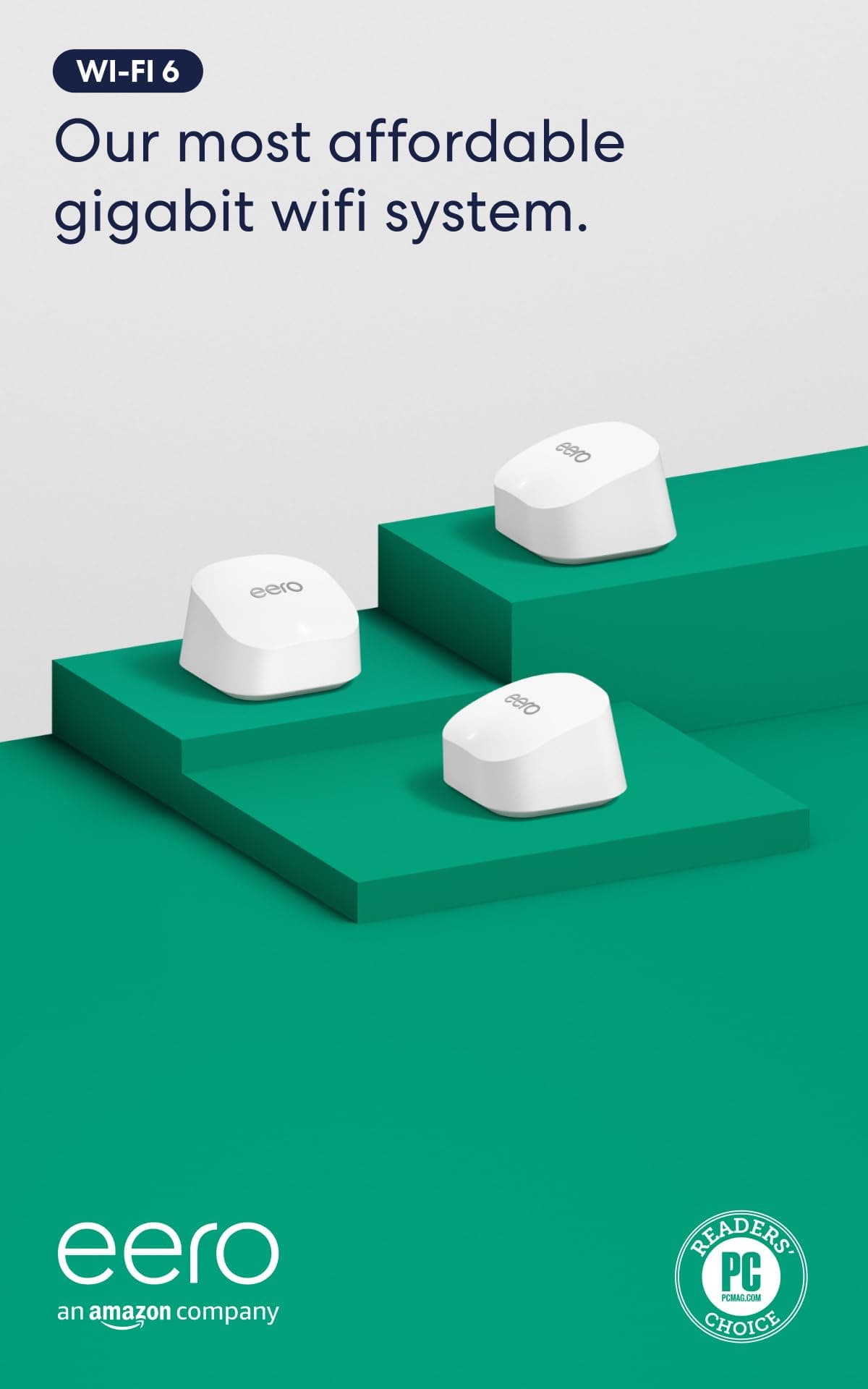 Amazon eero 6+ mesh wifi system - Supports internet plans up to a Gigabit, Coverage up to 4,500 sq. ft., Connect 75+ devices, 3-pack, view 2