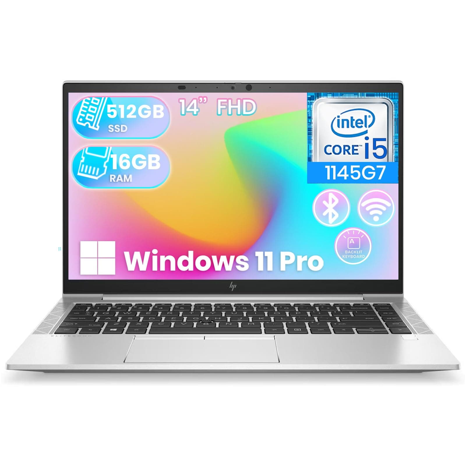HP EliteBook 840 G8 Laptop, 14-inch FHD Display, Intel Core i5-1145G7, 16GB RAM, 512GB SSD, Backlit Keyboard, HDMI, Windows 11 Pro (Renewed)