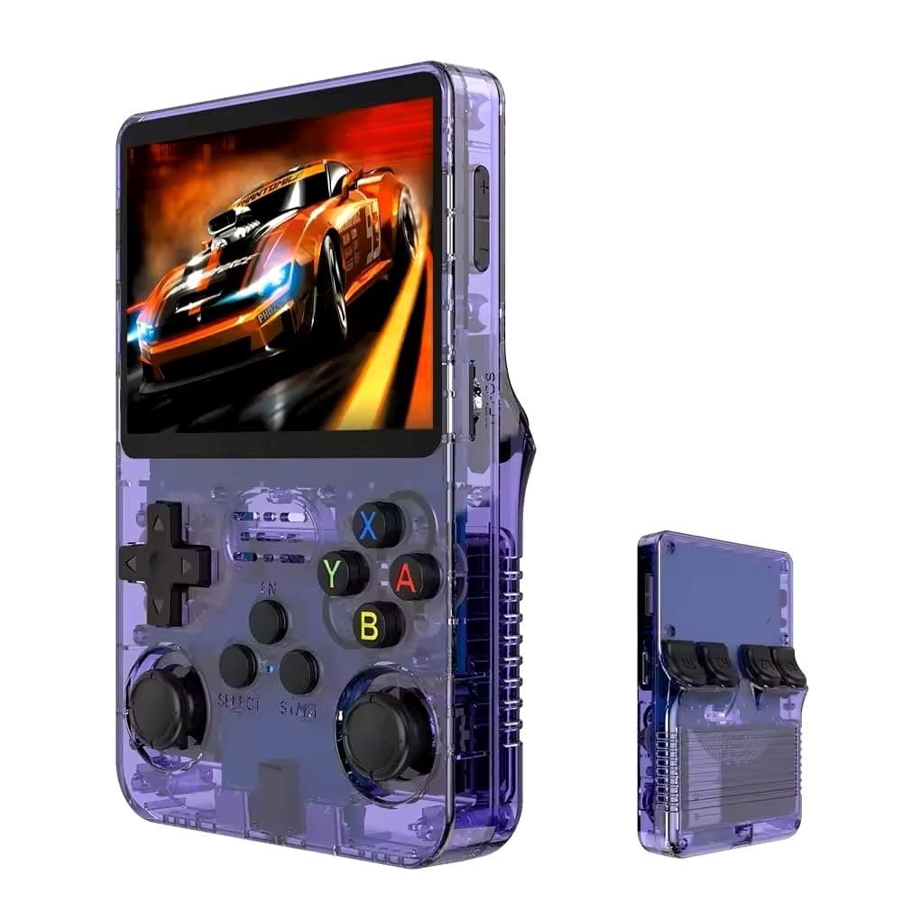 Handheld Retro Game Console with 21,000+ Games, 3.5" IPS Screen, and Dual TF Card 128 GB System, supports 20+ emulators and features HDMI and TV output, 3500mAh battery for long-lasting fun. (Purple)