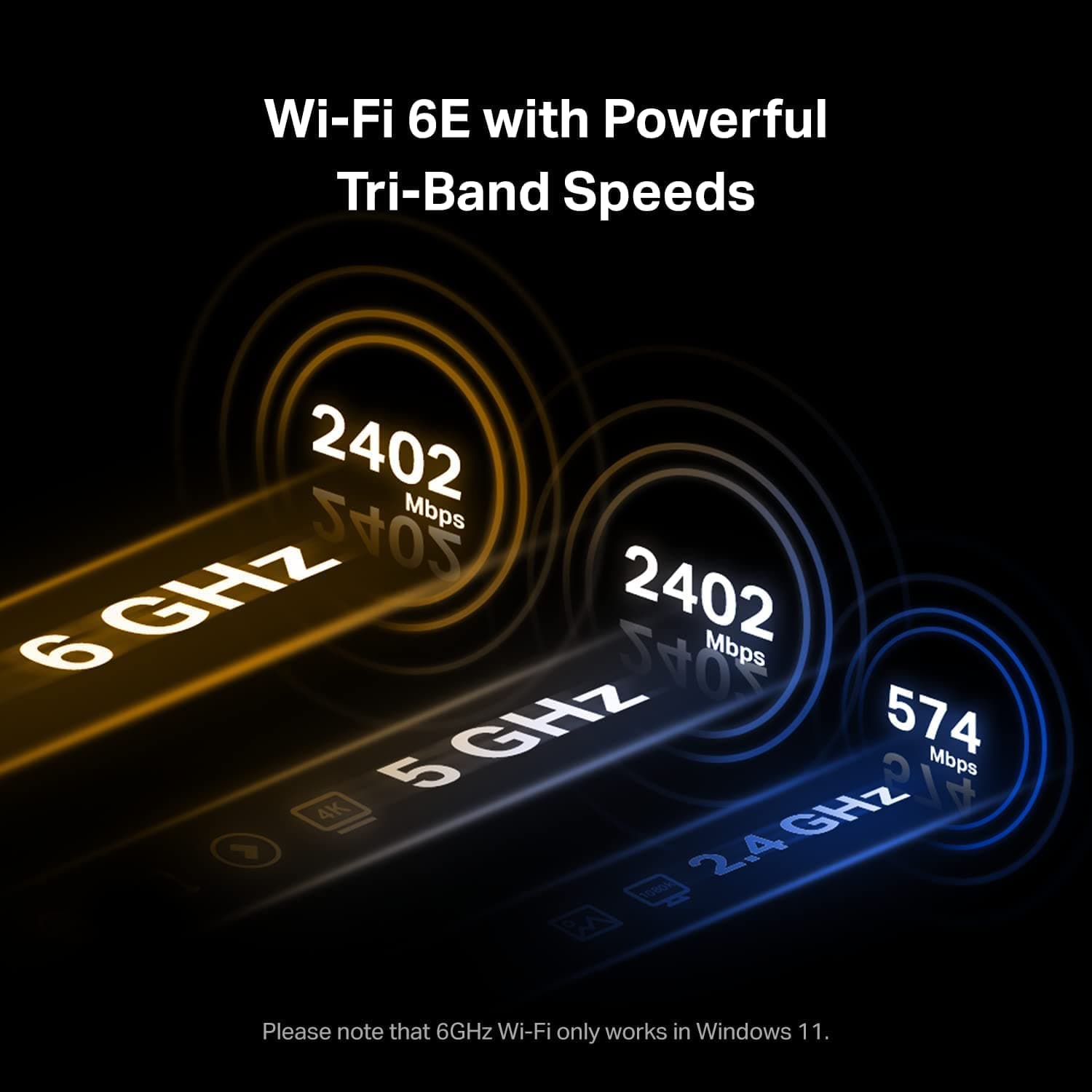 TP-Link WiFi 6E Tri Band Intel AX210 AXE5400 PCIe WiFi Card for Desktop PC, view 4