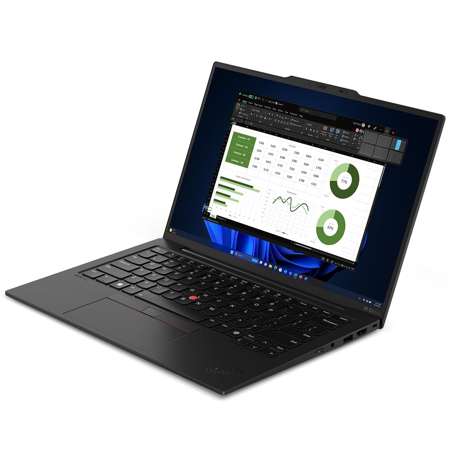 Lenovo ThinkPad X1 Carbon Gen 13 Aura Edition, Intel Ultra 7 258V (Beats U7 165), 14" 2.8K (2880 x 1800), OLED, 32GB DDR5, 2TB SSD Gen 5, 1080p IR Camera, WiFi 7.0, Win 11 Pro - Black, view 3