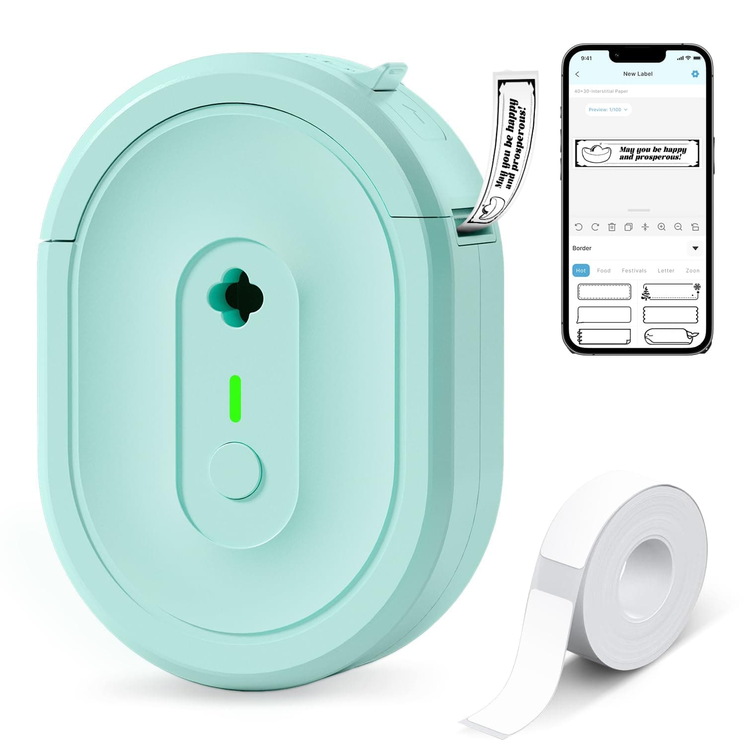 NDYIN N12 Label Maker Machine with 1 Tape Bluetooth Label Printer, Green