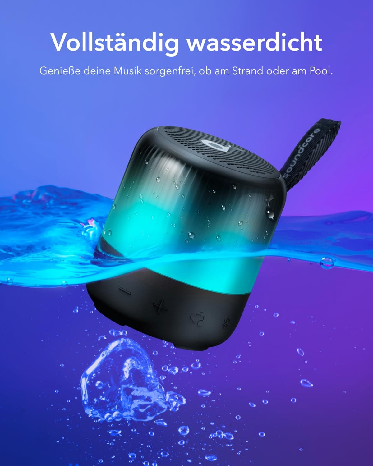 Soundcore Glow Mini Portable Speaker By Anker, Bluetooth Speaker with 360° Sound, Light Show, 12H Battery, Customizable EQ and Light, IP67 Waterproof and Dustproof, for Camping, Home and Beach Parties, view 5