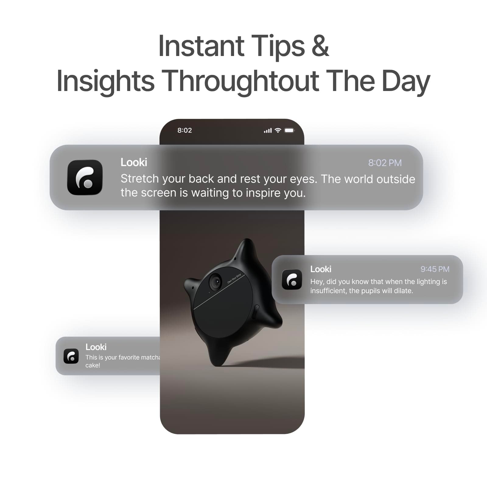 Looki L1 AI Multimodal Wearable for Life, 32g Lightweight Hands-Free Action Lifelogging Device with 1080P Video, 3 Mics, AI Vlogs & Comics, Proactive Intelligence, 32GB Privacy-First Storage (Black), view 9