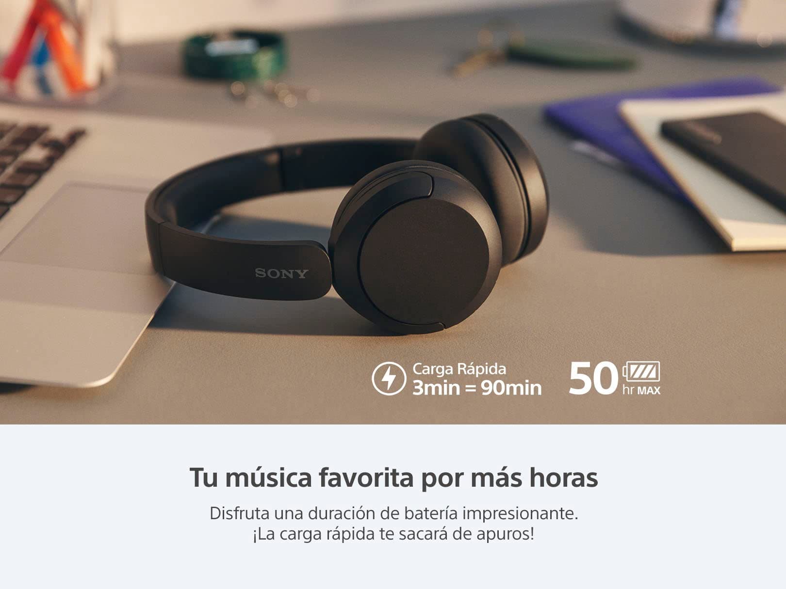 Sony WH-CH520 Wireless Bluetooth On-Ear Headphones with Microphone, Up to 50 Hours Battery Life with Quick Charge Function, Includes USB-C Charging Cable - White - International Version (No Warranty), view 3